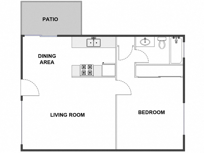 Floor plan for 1 bed, 1 bath, 700 sqft