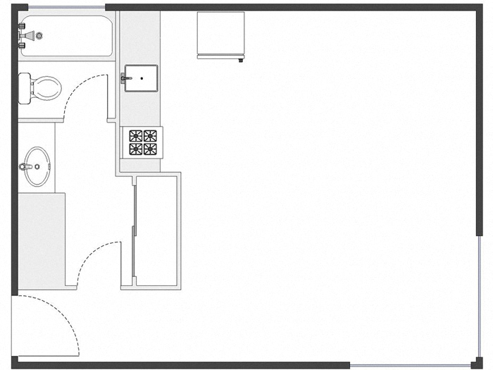 Floor plan for studio, 1 bath, 445 sqft