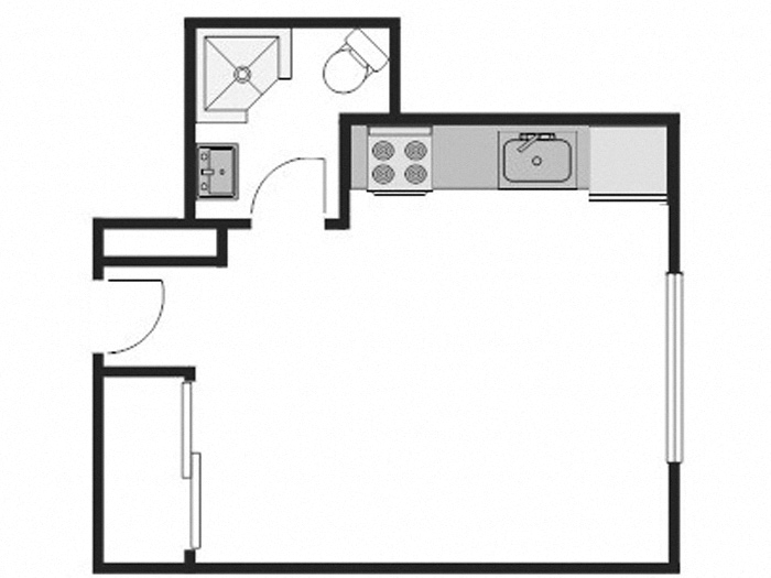 Floor plan for studio, 1 bath, 270 sqft