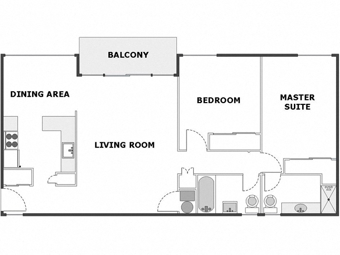 Floor plan for 2 beds, 2 baths, 1000 sqft