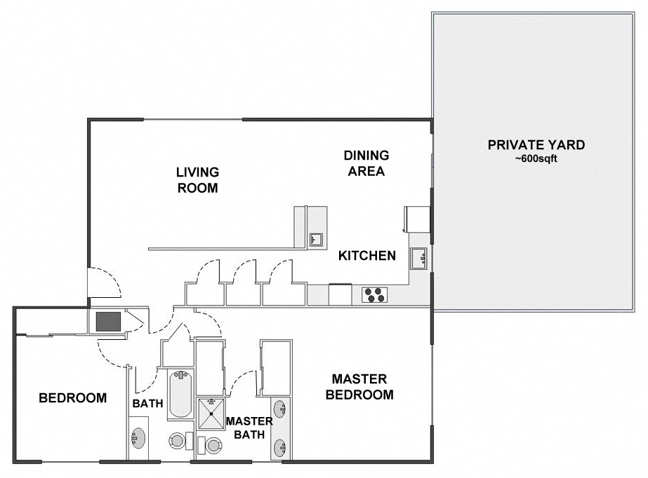 Floor plan for 2 beds, 2 baths, 1350 sqft