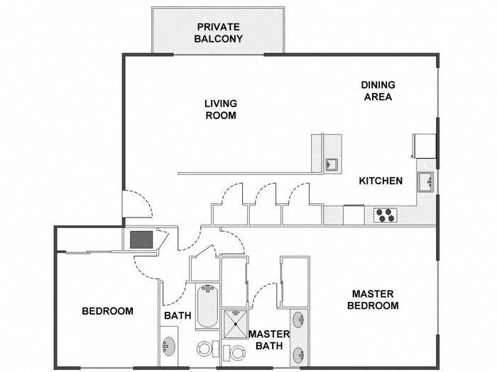 Floor plan for 2 beds, 2 baths, 1350 sqft