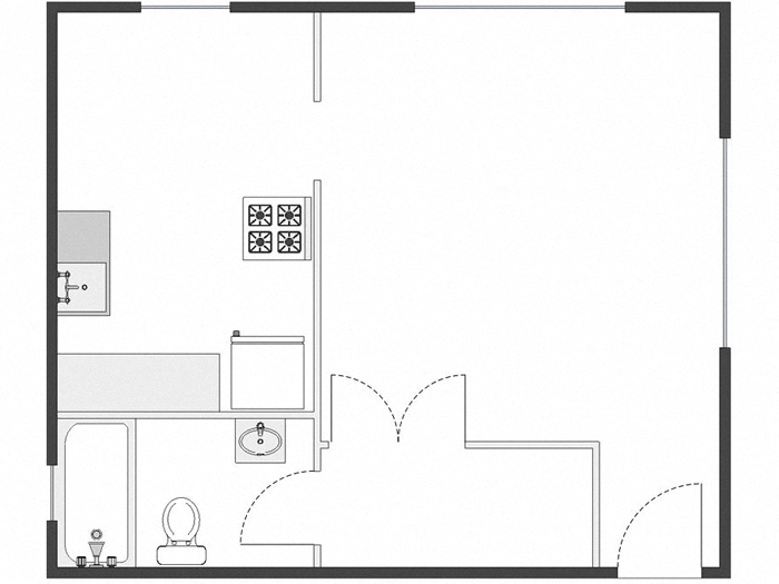 Floor plan for studio, 1 bath, 405 sqft