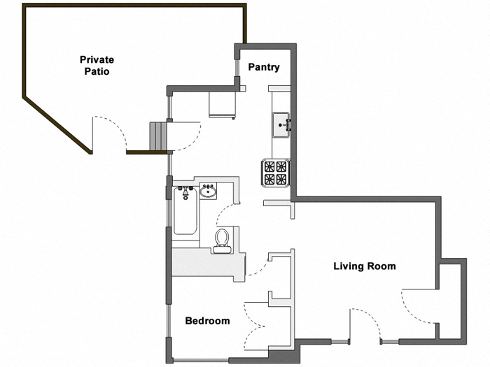 Floor plan for 1 bed, 1 bath, 500 sqft