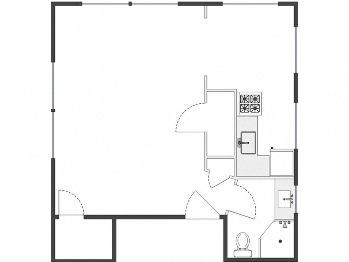 Floor plan for studio, 1 bath, 460 sqft