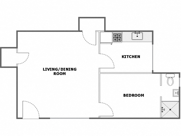 Floor plan for 1 bed, 1 bath, 500 sqft