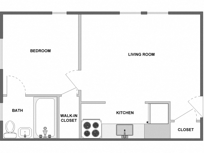 Floor plan for 1 bed, 1 bath, 425 sqft