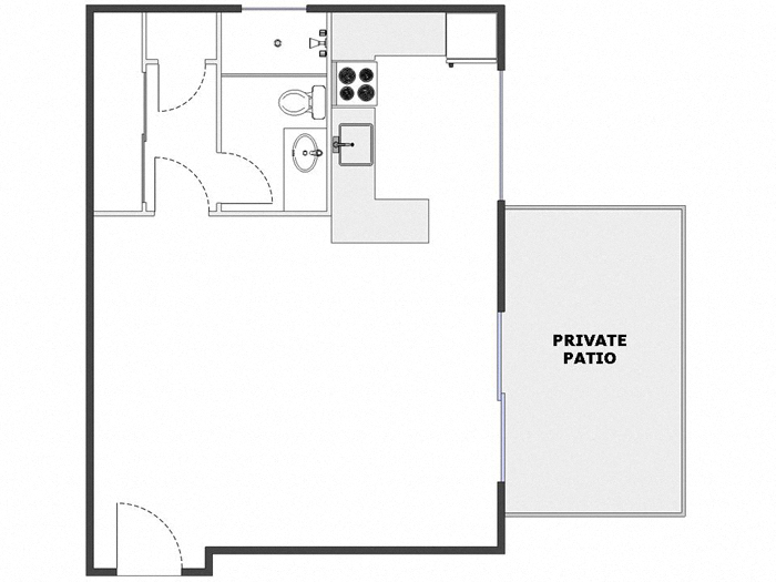 Floor plan for studio, 1 bath, 480 sqft