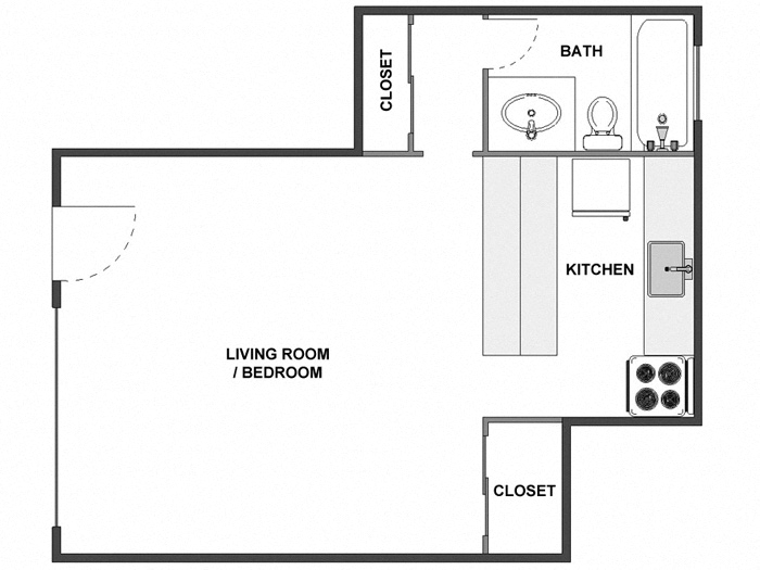Floor plan for studio, 1 bath, 455 sqft