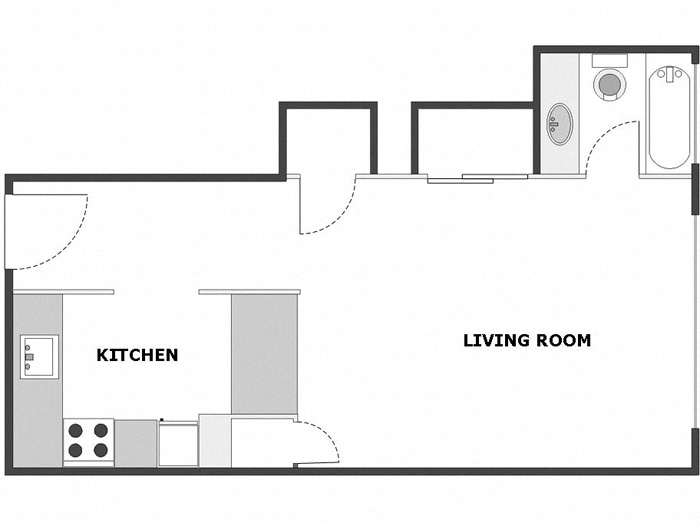 Floor plan for studio, 1 bath, 560 sqft