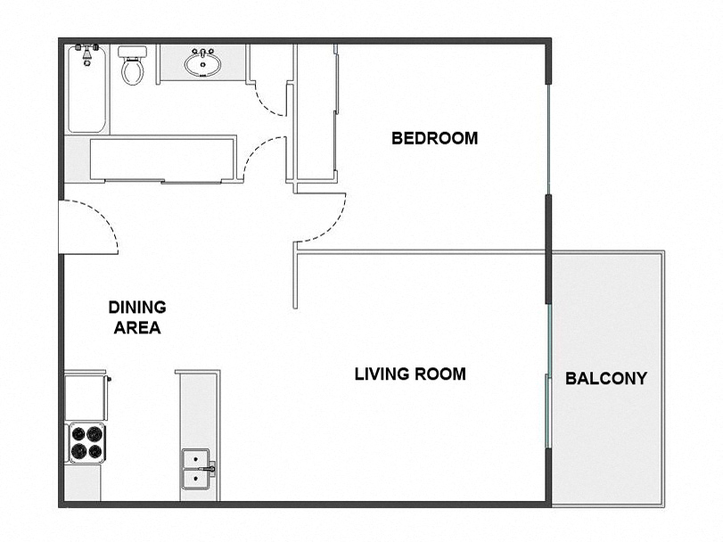 Floor plan for 1 bed, 1 bath, 720 sqft