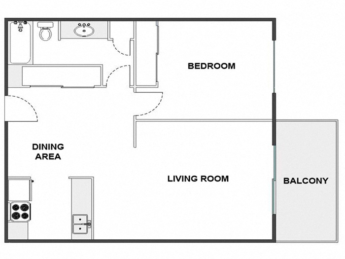 Floor plan for 1 bed, 1 bath, 720 sqft