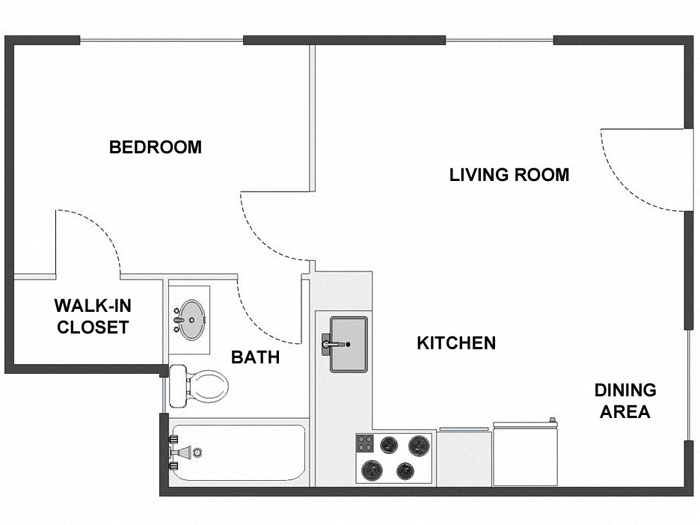 Floor plan for 1 bed, 1 bath, 425 sqft