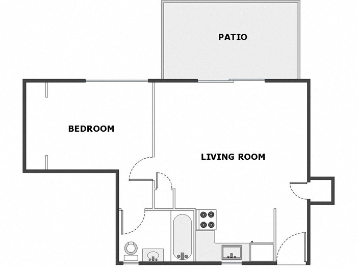 Floor plan for 1 bed, 1 bath, 455 sqft