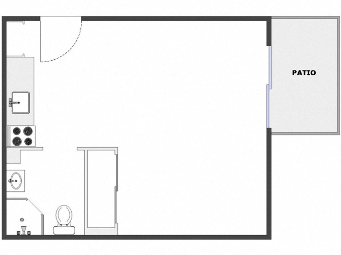 Floor plan for studio, 1 bath, 280 sqft
