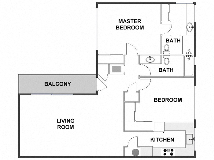 Floor plan for 2 beds, 2 baths, 1150 sqft