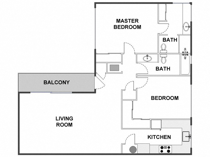 Floor plan for 2 beds, 2 baths, 1150 sqft