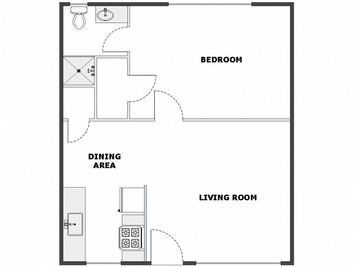 Floor plan for 1 bed, 1 bath, 550 sqft