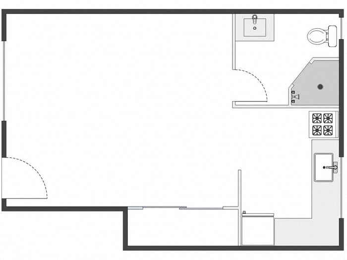 Floor plan for studio, 1 bath, 465 sqft