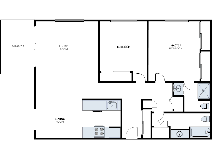 Floor plan for 2 beds, 2 baths, 1240 sqft