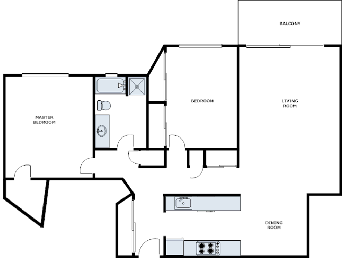 Floor plan for 2 beds, 1 bath, 1190 sqft