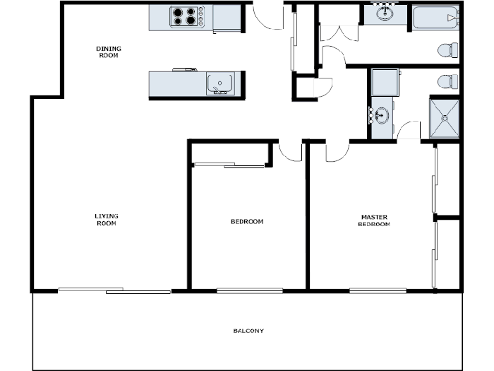 Floor plan for 2 beds, 2 baths, 1210 sqft