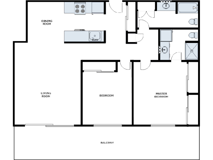 Floor plan for 2 beds, 2 baths, 1210 sqft