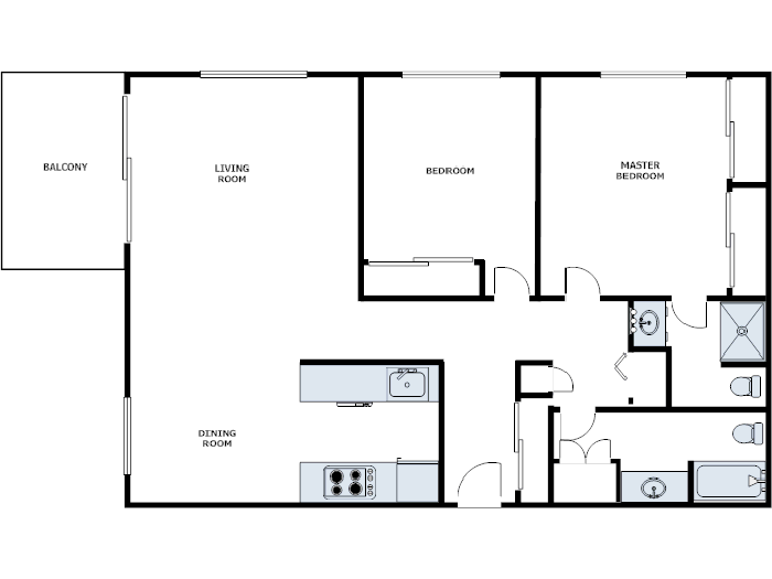 Floor plan for 2 beds, 2 baths, 1240 sqft