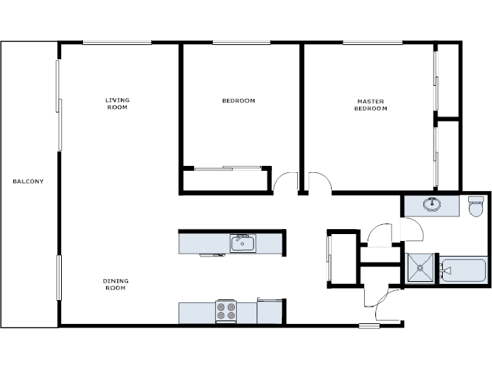Floor plan for 2 beds, 1 bath, 1110 sqft