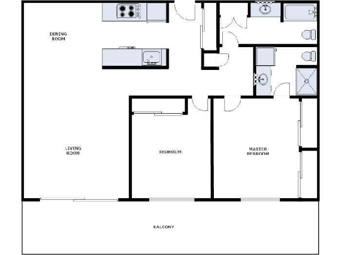 Floor plan for 2 beds, 2 baths, 1240 sqft