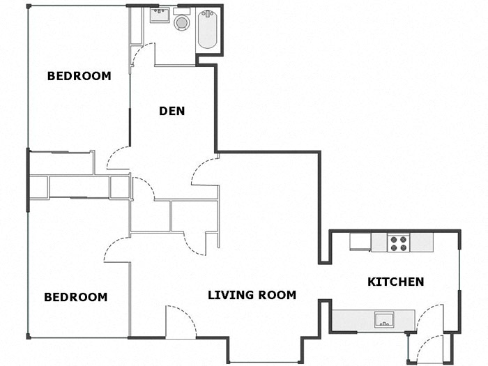 Floor plan for 2 beds, 1 bath, 1325 sqft