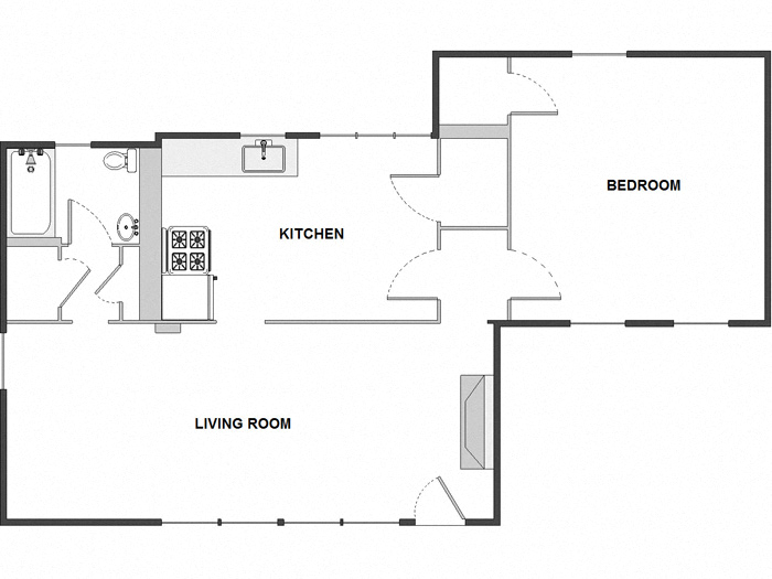 Floor plan for 1 bed, 1 bath, 780 sqft