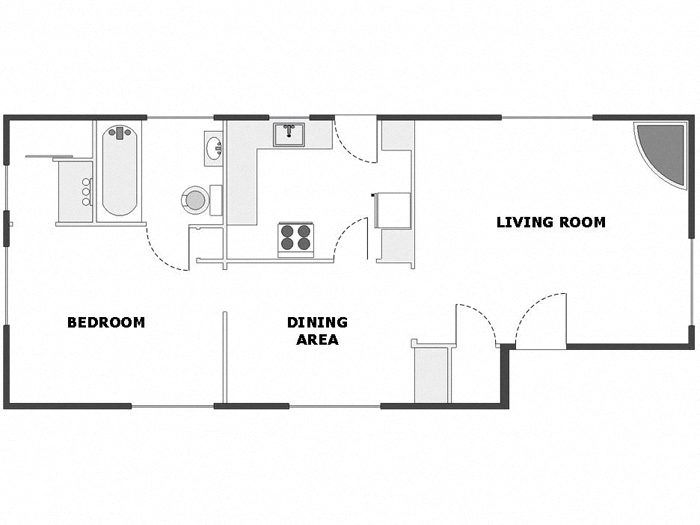Floor plan for 1 bed, 1 bath, 680 sqft