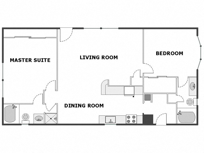 Floor plan for 2 beds, 2 baths, 1175 sqft