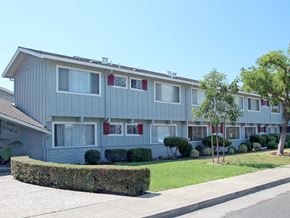 Palo Alto apartment for rent - an apartment building with a lawn and trees in front of it