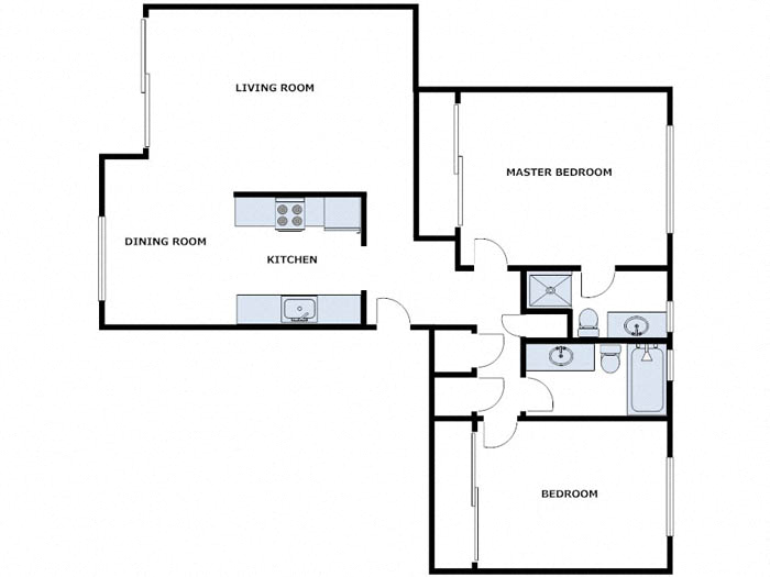 Floor plan for 2 beds, 2 baths, 1000 sqft
