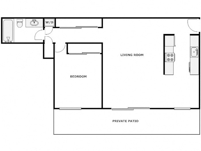 Floor plan for 1 bed, 1 bath, 775 sqft