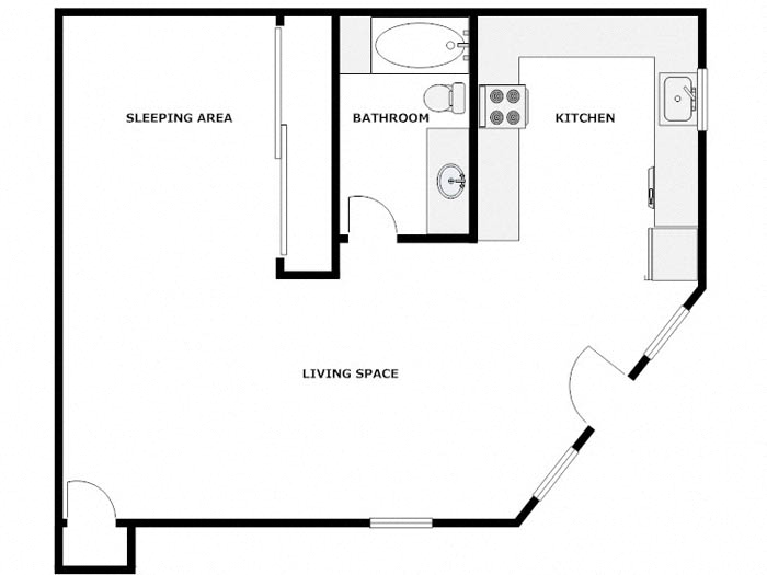 Floor plan for studio, 1 bath, 750 sqft