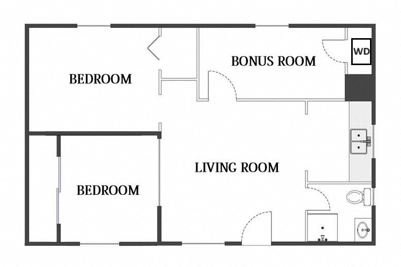 Floor plan for 2 beds, 1 bath, 660 sqft