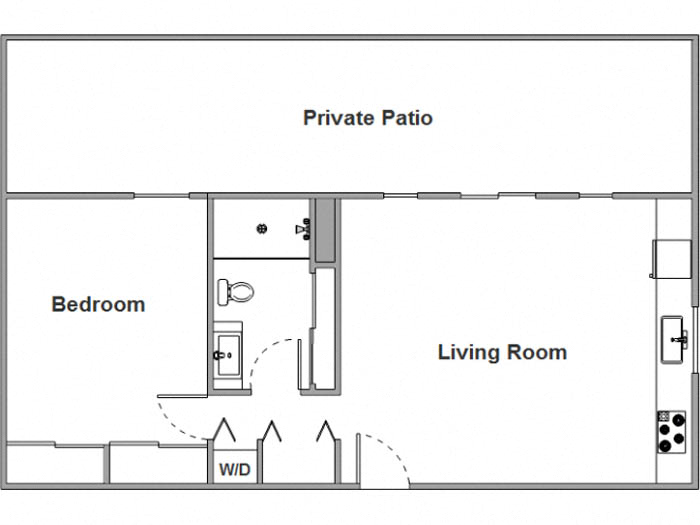 Floor plan for 1 bed, 1 bath, 750 sqft