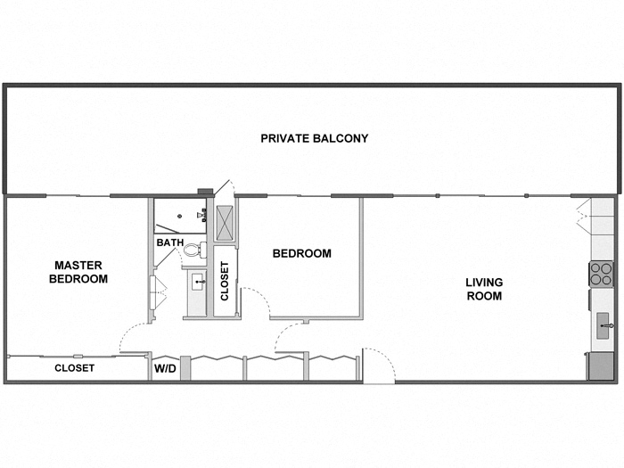 Floor plan for 2 beds, 1 bath, 1000 sqft