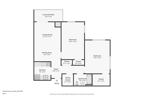 Floor plan for 2 beds, 2 baths