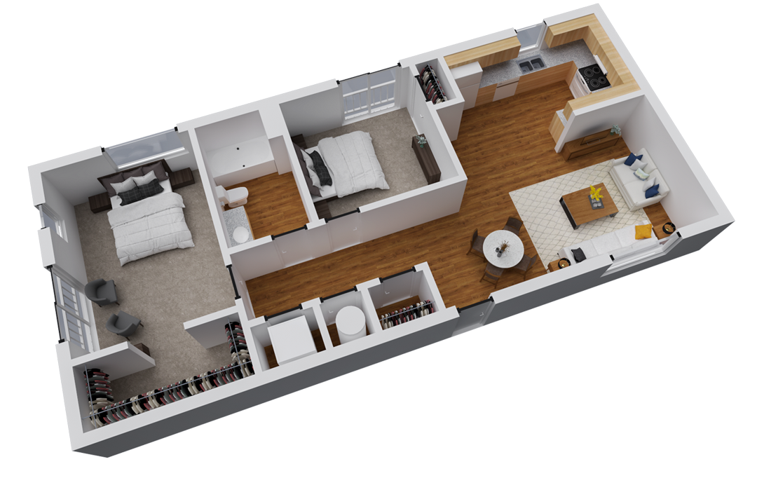 Floor plan for 2 beds, 1 bath, 859 sqft