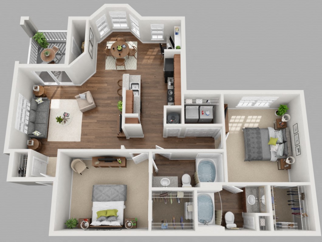 Floor plan for 2 beds, 2 baths, 1147 sqft