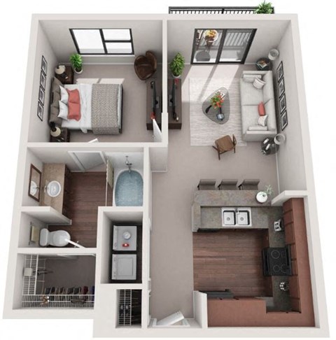 Floor plan for 1 bed, 1 bath, 645 sqft