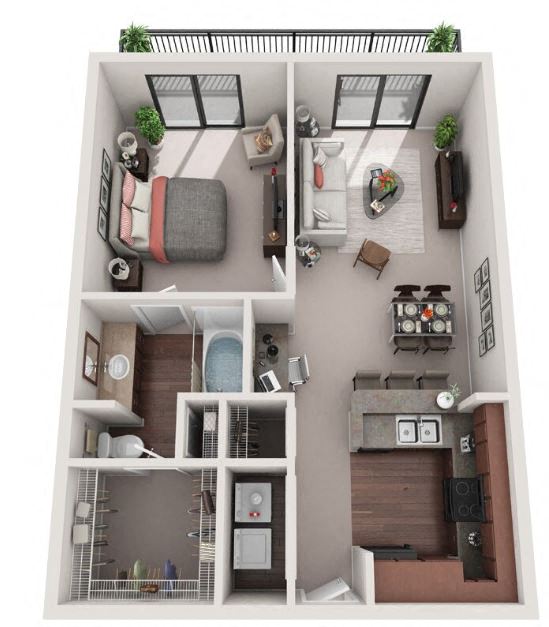 Floor plan for 1 bed, 1 bath, 794 sqft