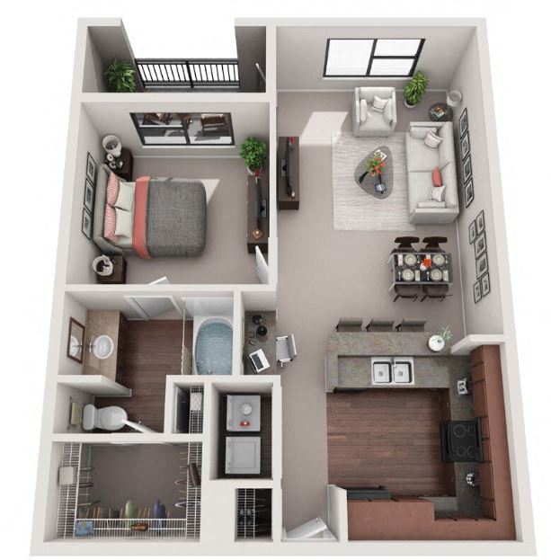 Floor plan for 1 bed, 1 bath, 790 sqft
