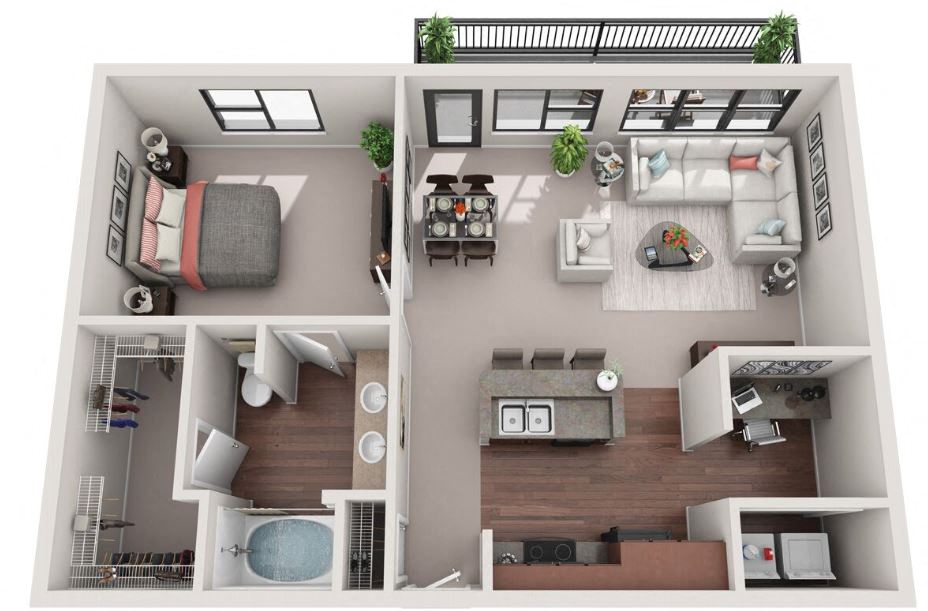 Floor plan for 1 bed, 1 bath, 900 sqft