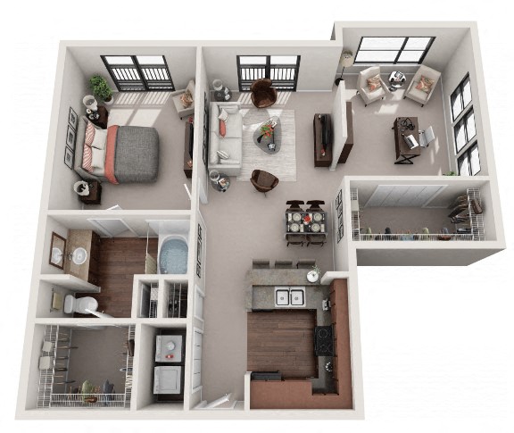 Floor plan for 1 bed, 1 bath, 1048 sqft