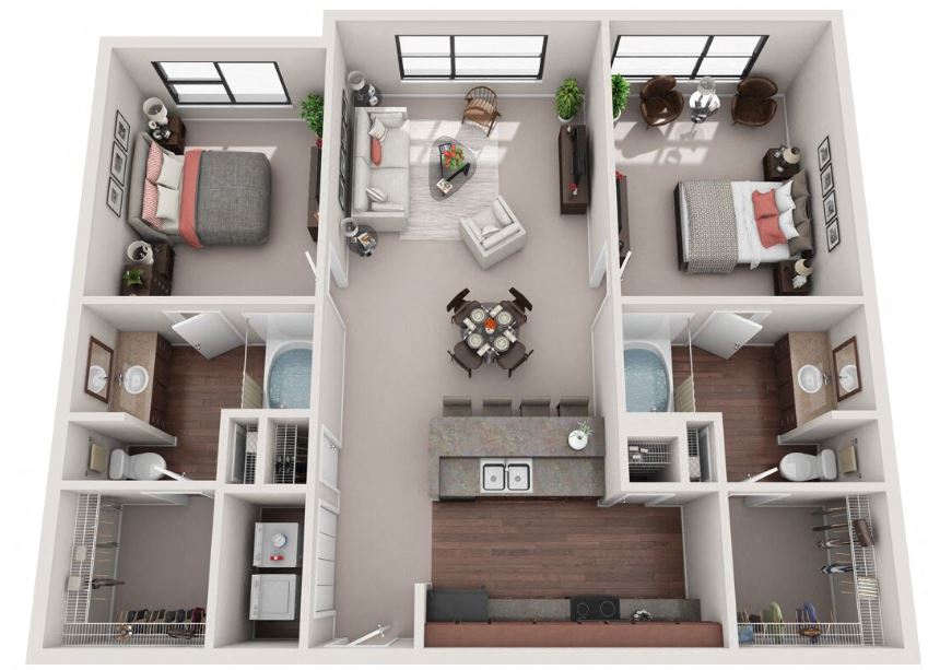 Floor plan for 2 beds, 2 baths, 1184 sqft